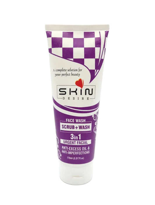 Tube of Skin Desire face wash scrub and wash on a white background