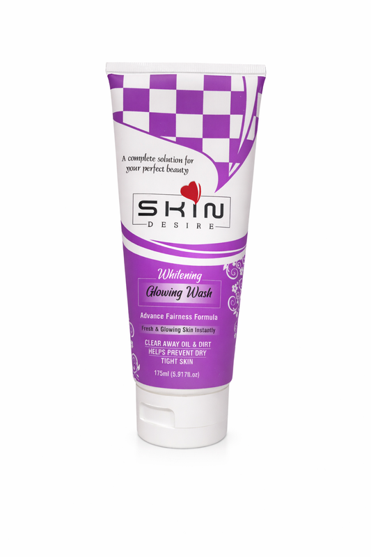 Tube of Skin Desire Whitening Glowing Wash on a white background
